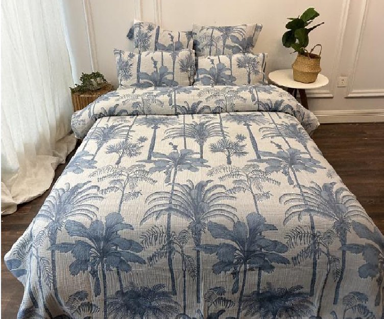 Bedroom styled with a WISH TEXTILE printed seersucker bedding set