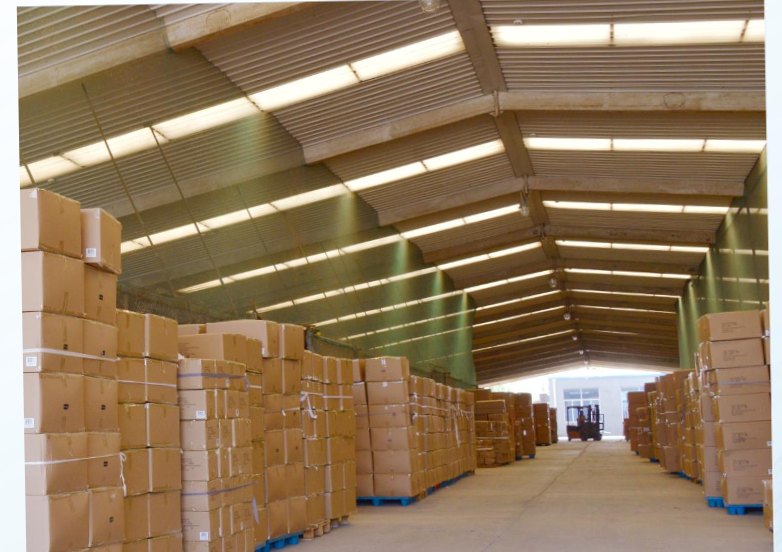 Finished goods warehouse at the WISH TEXTILE factory in Qingdao, China