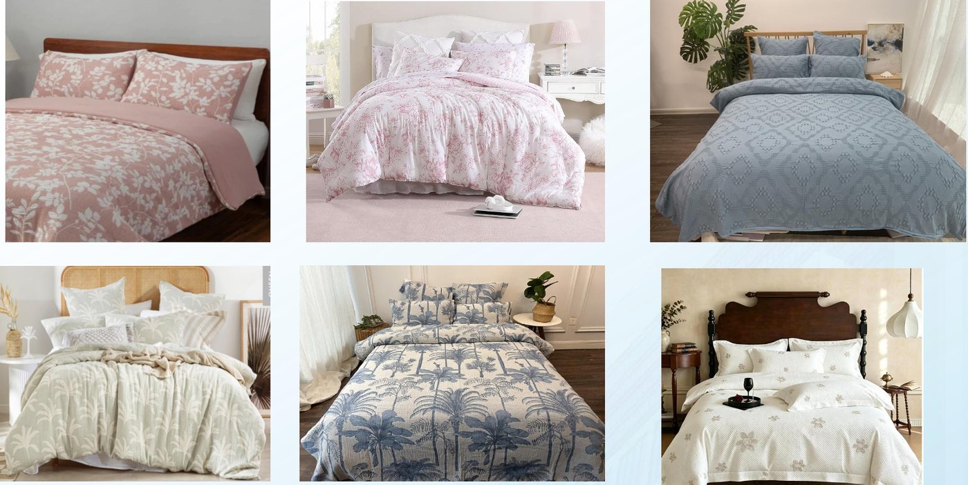 Jacquard comforters with pattern design, stone wash and garment dye finishes